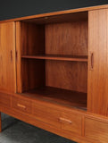 Exquisite Teak High Sideboard from Denmark featuring Mirrored Bar