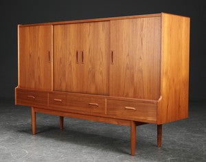 Exquisite Teak High Sideboard from Denmark featuring Mirrored Bar