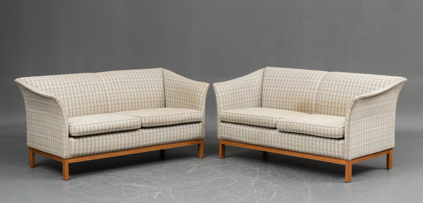 Two Loveseats with Beech Frame and Patterned Upholstery by Arne Norell