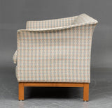 Side view of Loveseat with Beech Frame and Patterned Upholstery by Arne Norell