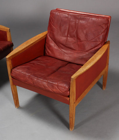 Hans Olsen Leather and Oak Armchair