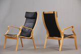 Front and Back of Black Leather Beech Armchair