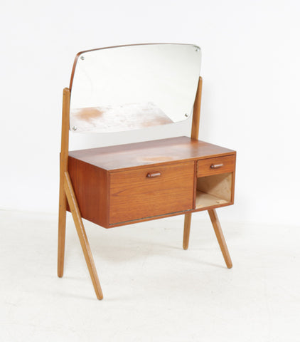 Teak and Oak Makeup Cabinet With Mirror