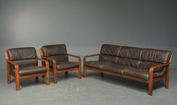 Teak and Leather Armchairs
