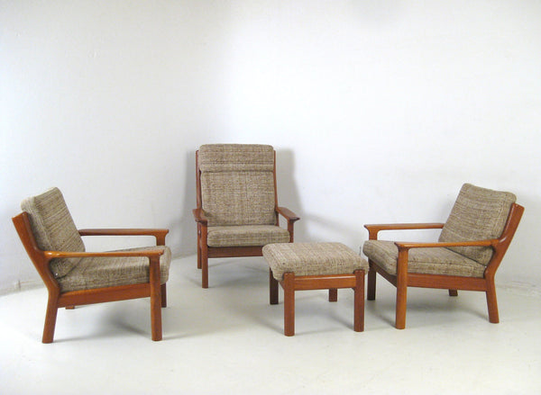 Glostrup Møbelfabrik, Solid Teak Lounge Chairs  + Ottoman