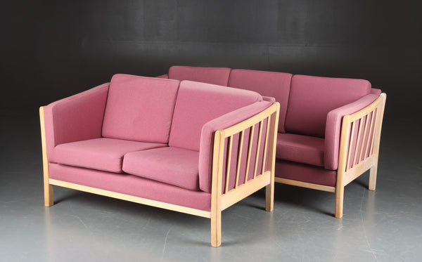 Sofa furniture, 3 and 2-seater sofa, beech wood, wool fabric.