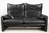 Vico Magistretti, 2-seater sofas and one chair model Maralunga in black leather for Cassina (2)