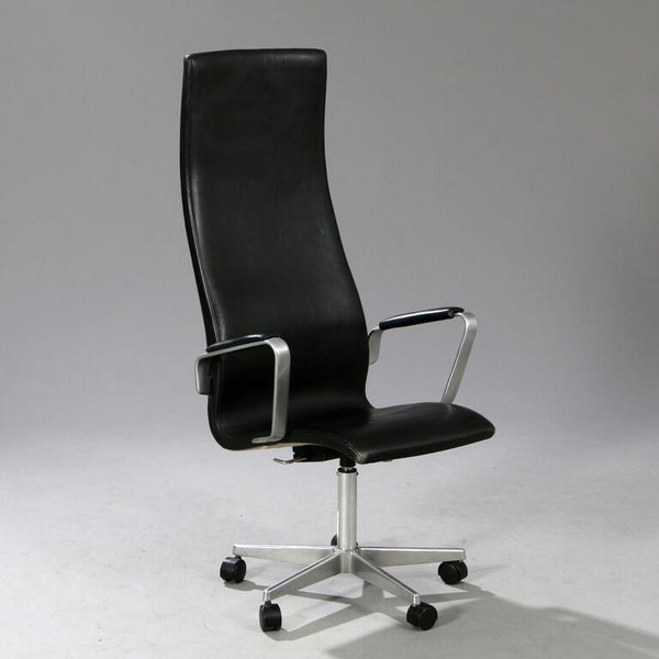 Black Leather Oxford Office Chair by Arne Jacobsen