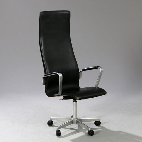 Black Leather Oxford Office Chair by Arne Jacobsen