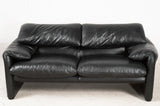 Vico Magistretti, 2-seater sofas and one chair model Maralunga in black leather for Cassina (2)