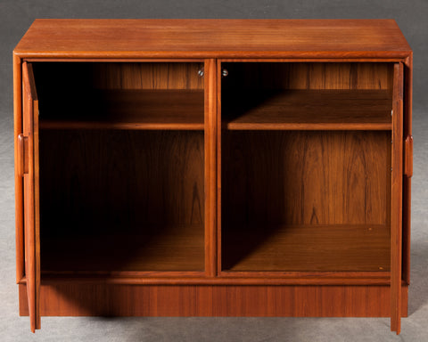 RT Furniture, display case and two chests of drawers in teak