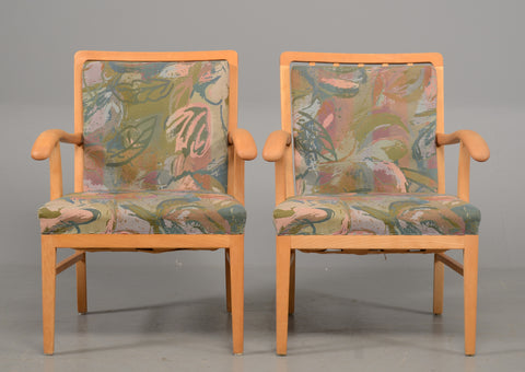 Two Danish beech armchairs