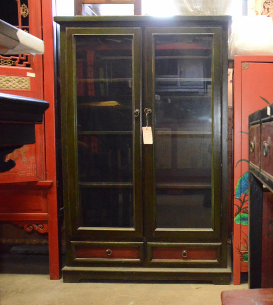 Oriental Green Glass Doors Cabinet