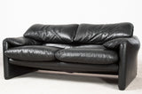 Vico Magistretti, 2-seater sofas and one chair model Maralunga in black leather for Cassina (2)
