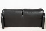 Vico Magistretti, 2-seater sofas and one chair model Maralunga in black leather for Cassina (2)