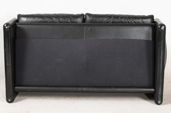 Vico Magistretti, 2-seater sofas and one chair model Maralunga in black leather for Cassina (2)