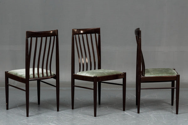 H. W. Klein for Bramin Furniture. Dining table chairs in solid lacquered mahogany