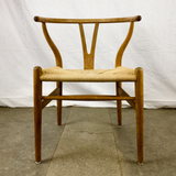 Front View of White Oak and Papercord Wishbone Chair by Hans Wegner