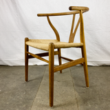 Angled View of White Oak and Papercord Wishbone Chair by Hans Wegner