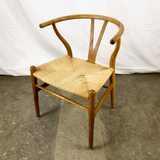 Angled Top View of White Oak and Papercord Wishbone Chair by Hans Wegner