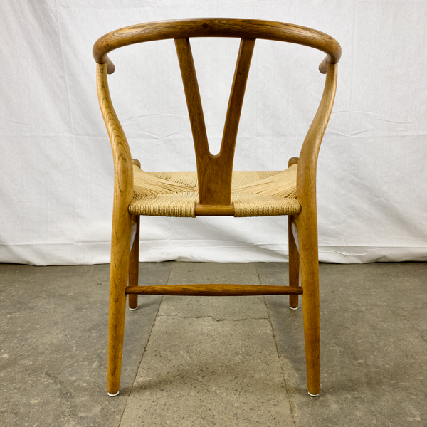 Back Side of White Oak and Papercord Wishbone Chair by Hans Wegner