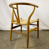 Angled Back Side View of White Oak and Papercord Wishbone Chair by Hans Wegner