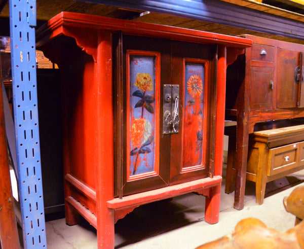 Oriental Red Cabinet With Flowers