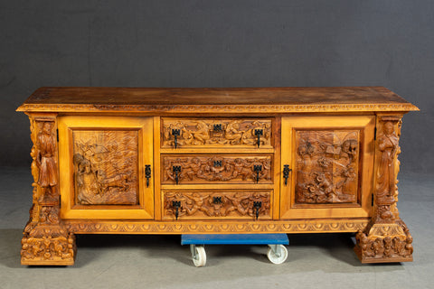 Sideboard, olive wood, Soller (Mallorca), 1960s.