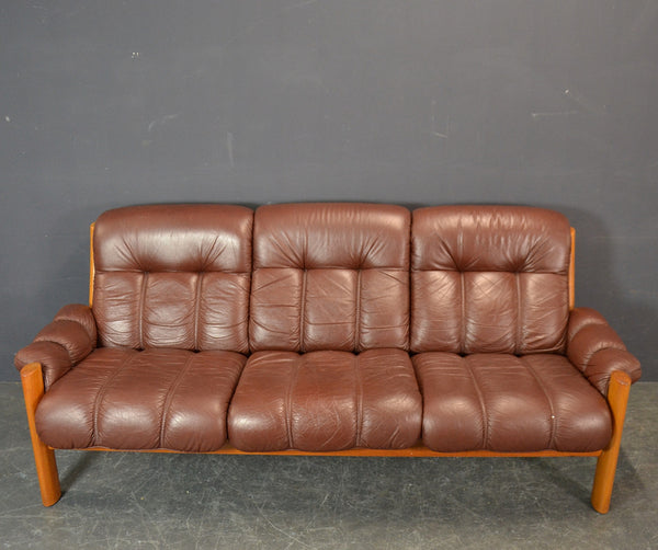 Sculptural Solid teak Leather SOFA  and Loveseat "Montana" by EKORNES.