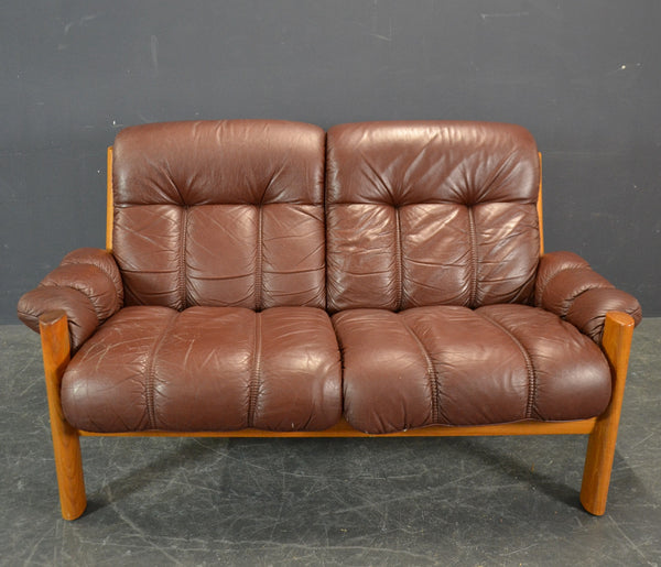 Sculptural Solid teak Leather SOFA  and Loveseat "Montana" by EKORNES.