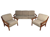 Solid Teak seating group, sofa and two armchairs (3).