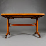 AB WESTBERGS MÖBLER. Attributed to. Dining group table, teak top and oak frame, mid 1900s.