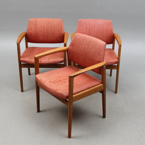 Solid White Oak ARMCHAIRS, 3 pcs, 1950s / 60s.