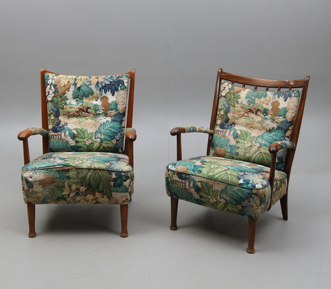 ARMCHAIRS, 2 pcs, mahogany, around the middle of the 20th century.