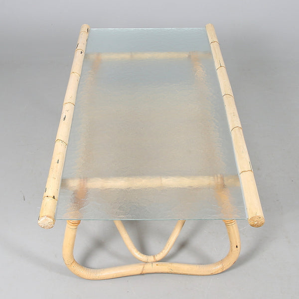 Top View of Bamboo Coffee Table with Glass Top