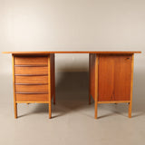 TEAK DESK, with drawers and cabinet.