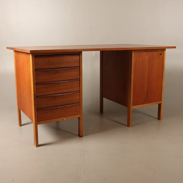 TEAK DESK, with drawers and cabinet.