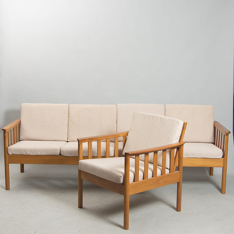 SOFA AND ARMCHAIR, teak, mid-20th century, by Skaraborg furniture industry, Tibro.