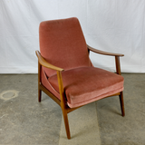 Teak Armchair with Dusty Pink Velour Upholstery