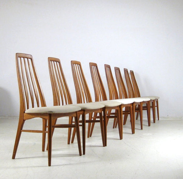 Teak Eva Dining Chairs by Niels Kofoed in black leather
