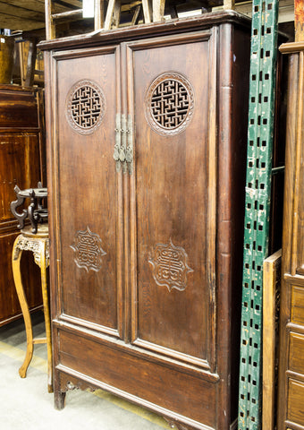 Brown Antique Elm Oriental Cabinet